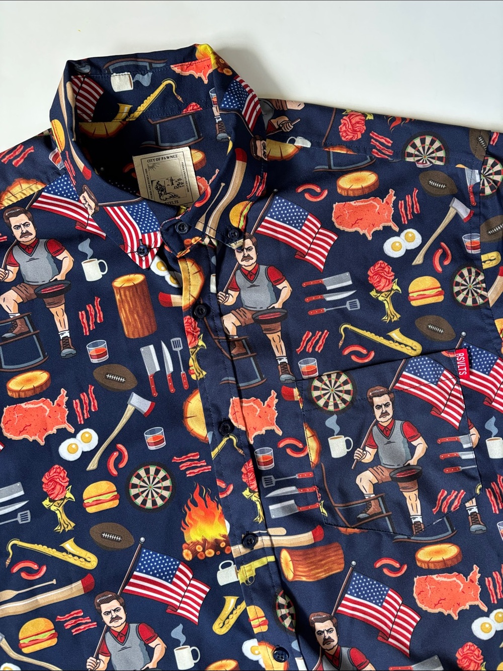 RSVLTS Parks Rec Ron Swanson Shirt Of Greatness City Of Pawnee Mens L Kunuflex